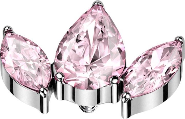 Produktbild Star Piercing Dermal Anchor silber zwei Ovale und ein Tropfen Kristall pink (ohne Messing, Titan)