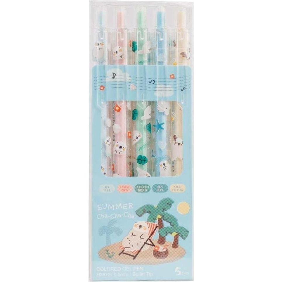 Bandai, Penne, Cha Cha automatischer Gelstift 5 Farben M&G (Blu, Nero, Pink, Rosso, Verde)