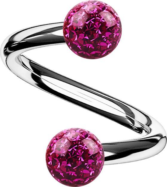 Actual product image Star Piercing Micro Spirale silber mit zwei Kristallkugeln fuchsia Epoxy Schutzschicht (without brass, Titanium)