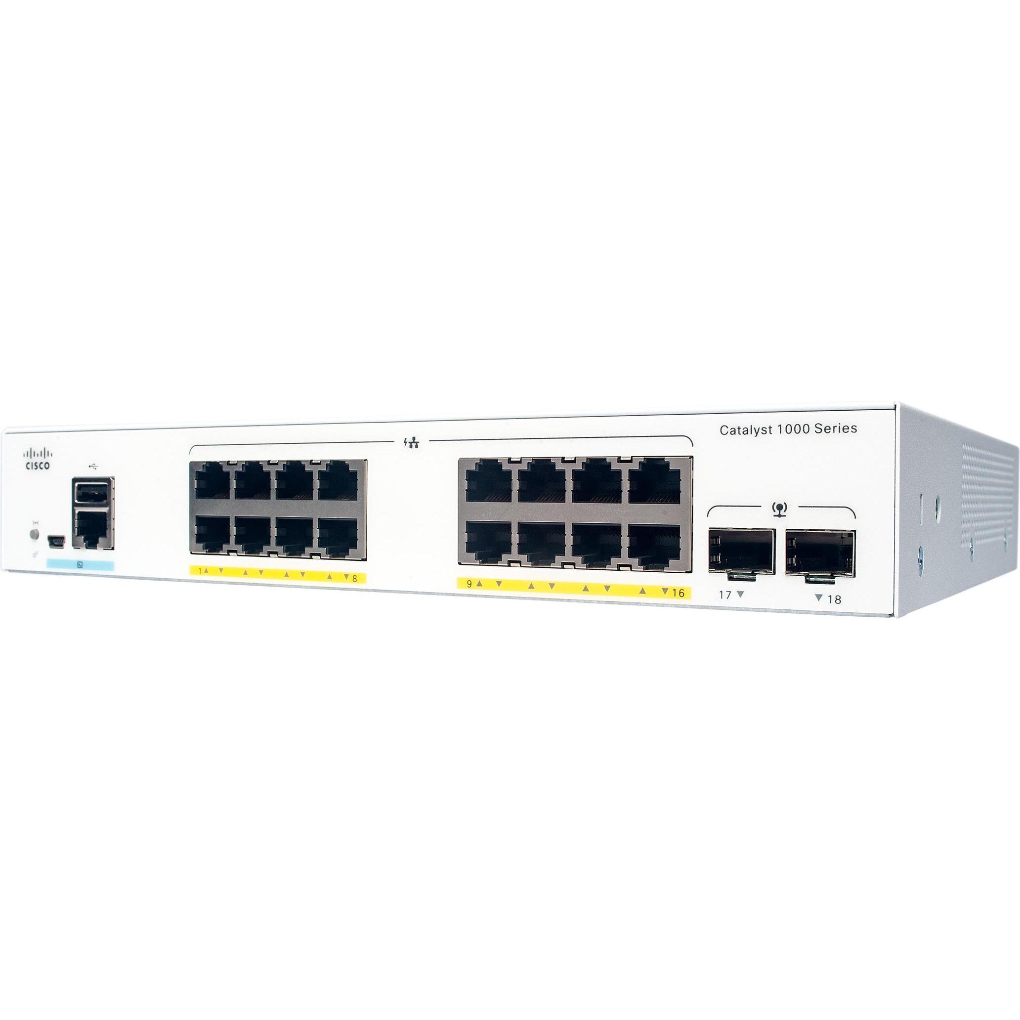 Cisco PoE+ Switch C1000-16P-E-2G-L 16 Port (16 Ports), Netzwerk Switch, Grau