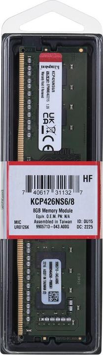 Image du produit Kingston Mémoire, DDR4 Single Rank, DIMM, Module (1 x 8GB, 2666 MHz, RAM DDR4, DIMM)