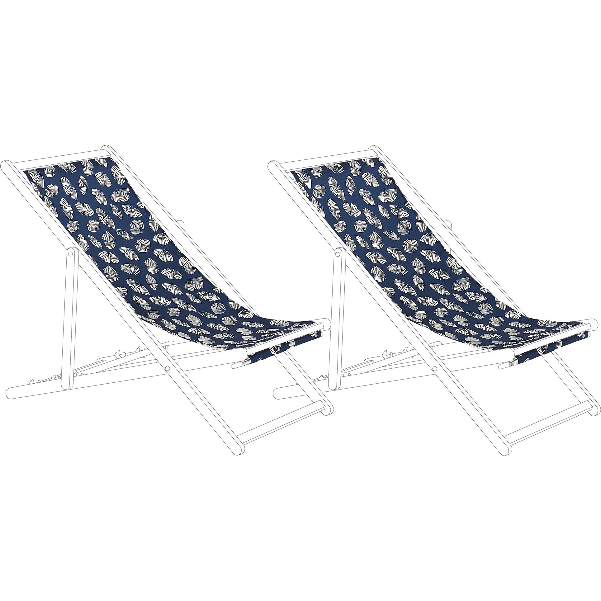 Beliani, Zubehör Gartenmöbel, Stoffbezug 2er Set für Gartenliegen ANZIO / AVELLINO Blumenmuster marineblau