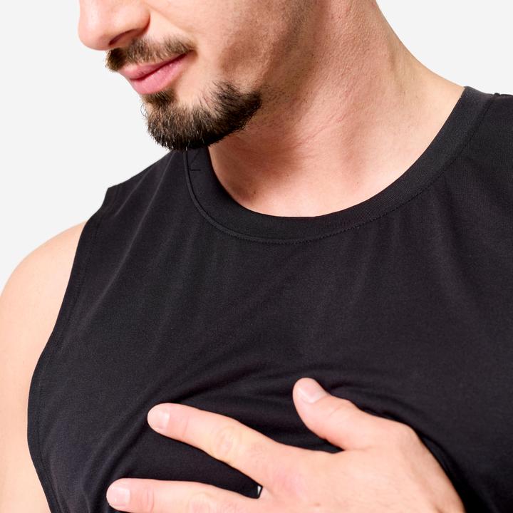 Actual product image Domyos Men's Crew Neck Slim-Fit Breathable Cross Training Tank Top - Black (M)
