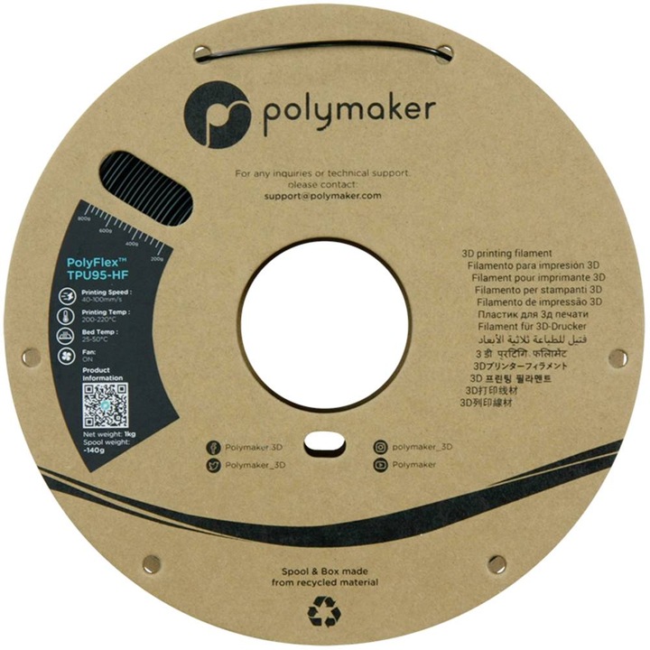 Actual product image Polymaker PolyFlex TPU-95A High Speed Black 1.75mm 1kg (TPU, 1.75 mm, 1000 g, Black)
