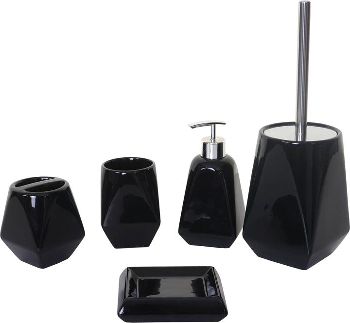 Produktbild Swisshandel24 5-teiliges Badset, WC-Garnitur Badezimmerset Badaccessoires, Keramik - schwarz