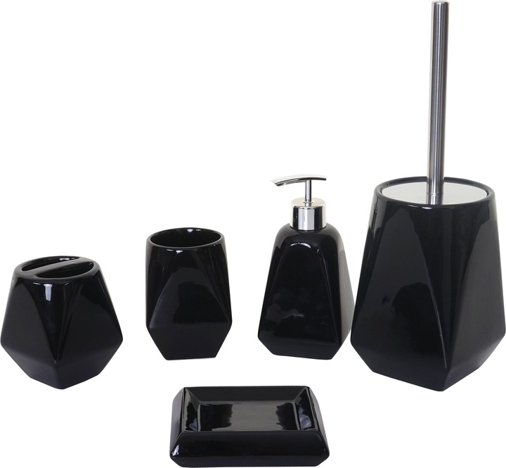 Produktbild Swisshandel24 5-teiliges Badset, WC-Garnitur Badezimmerset Badaccessoires, Keramik - schwarz