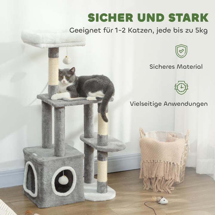 Produktbild PawHut Kratzbaum Spanplatte, Polyester Grau (107 cm, Grau, Weiss)