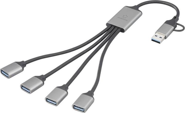 Renkforce RF-HUB-300 USB 3.0-Hub mit Aluminiumgehäuse Grau (USB-A, USB-C, 4 Ports)
