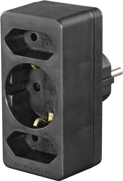 Hama Socket outlet adapter 3-fold, 1x earth contact, 2x Euro, black (3 x)