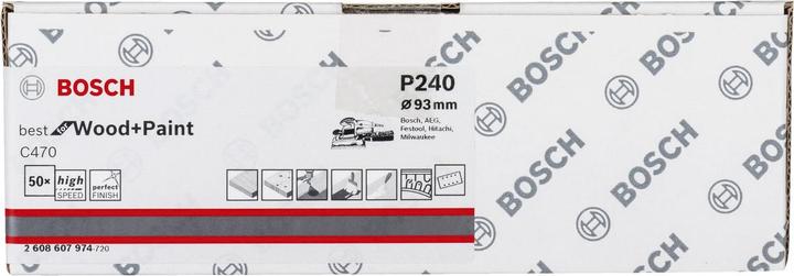 Actual product image Bosch Professional Zubehör Abrasive sheet C470, 93 x 186 mm, 240, 8 holes, Velcro, pack of 50 (240)