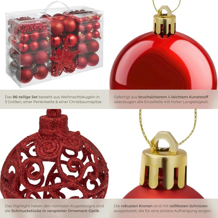 Produktbild tectake Weihnachtskugeln (84 -teilig)