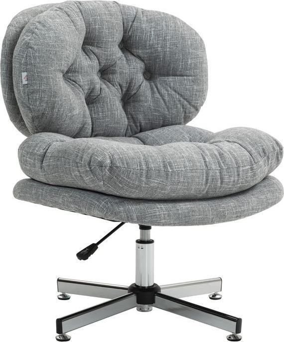 Actual product image Swisshandel24 Bürostuhl, Gepostert Schreibtischstuhl mit Wippfunktion, Leinenoptik, Grau (49 - 59 cm)