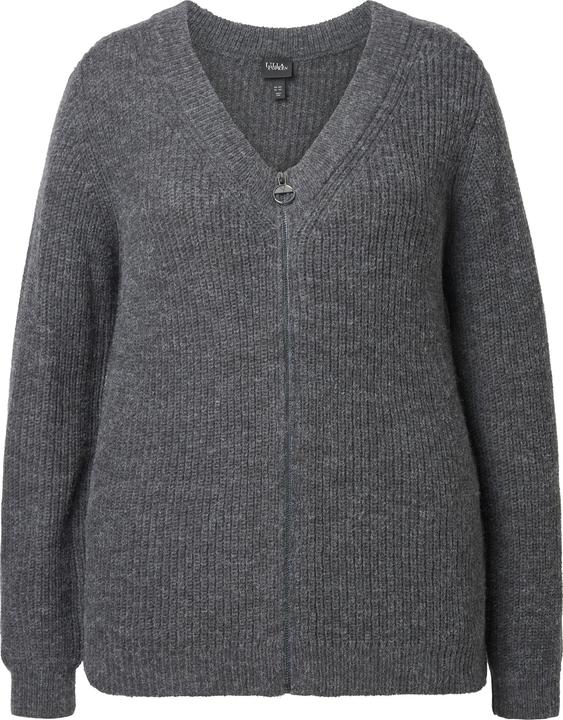 Image du produit Ulla Popken Cardigan en maille côtelée, col en V et manches longues, laine mélangée (46, 48)