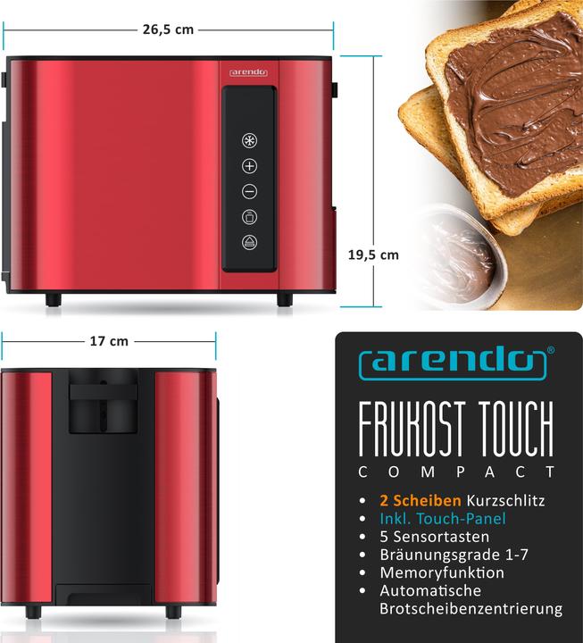 Produktbild Arendo Toaster Edelstahl 2-Scheiben Kurzschlitz, Display mit Restzeitanzeige, Touchpanel, Brötchenaufsatz