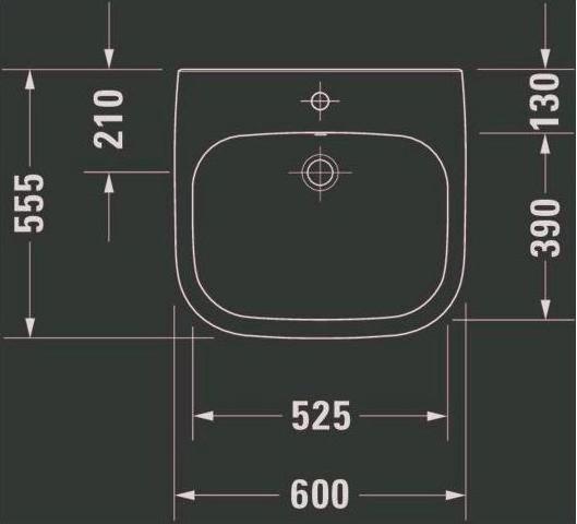 Produktbild Duravit Waschtisch D-CODE VITAL m ÜL HLB 600x550mm 1 Hahnloch weiss (550 mm, 600 mm)