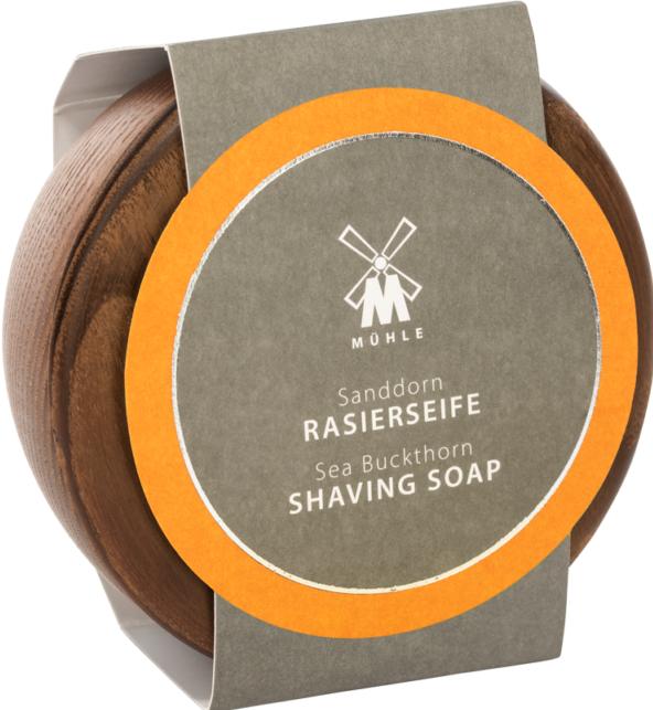 Produktbild Mühle Rasierseife Sanddorn in Holzschale (Rasierseife)