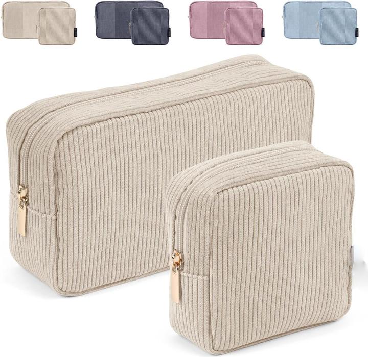 Produktbild Only-Bags.Store Kleine Schminktasche für die Handtasche, Kordschminktasche mit Fächern Reise-Schminktasche