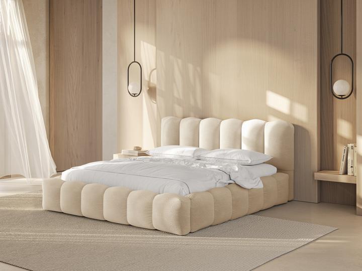 Actual product image Micadoni Boucle Storage Bed with Headboard, "Lupine", Beige, 226x186x95 Made in Europe (160 x 200 cm)