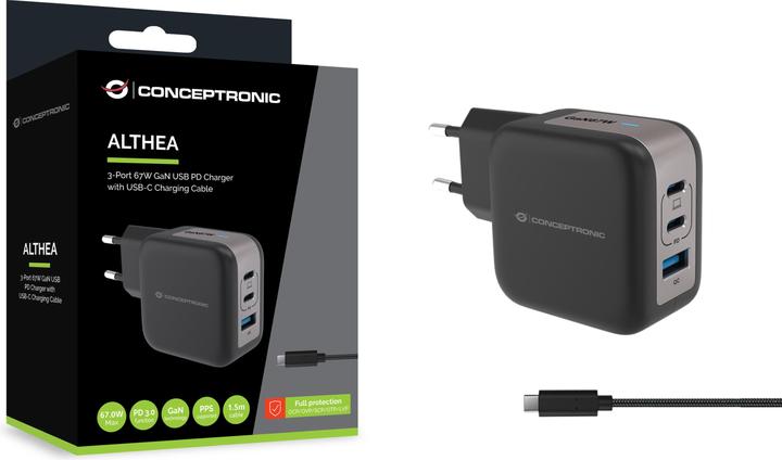 Produktbild Conceptronic Ladegerät 3Port 67W,2xUSB-C,3-in-1 USB-A PD sw (67 W, 3 Ports)