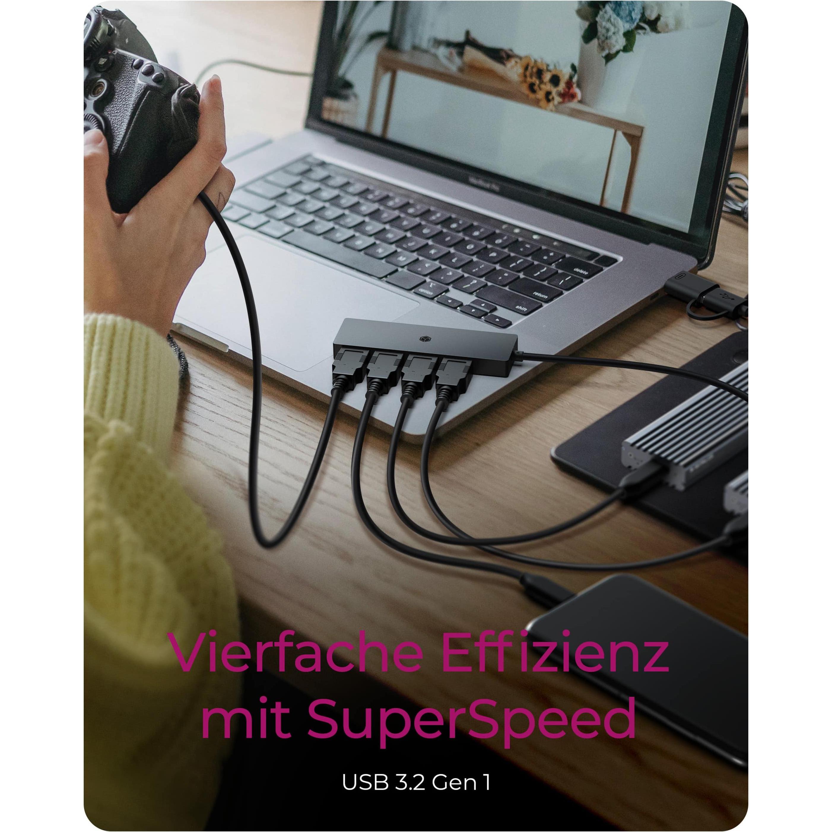 Thumbnail - Icy Box IB-HUB1424-C3 (USB-C, USB-A, 4 Ports), Dockingstation + USB Hub, Schwarz