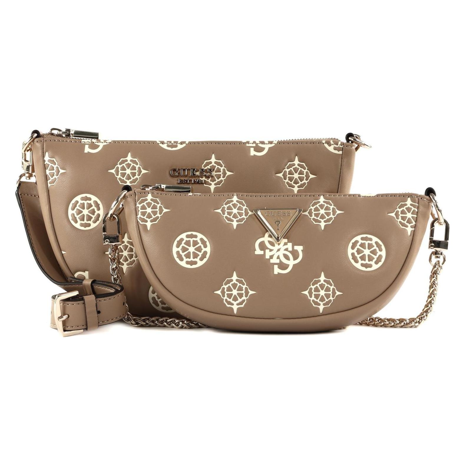 Guess, Damen, Handtasche, Deesa Logo Saddle Double Pouch Crossbody, Beige