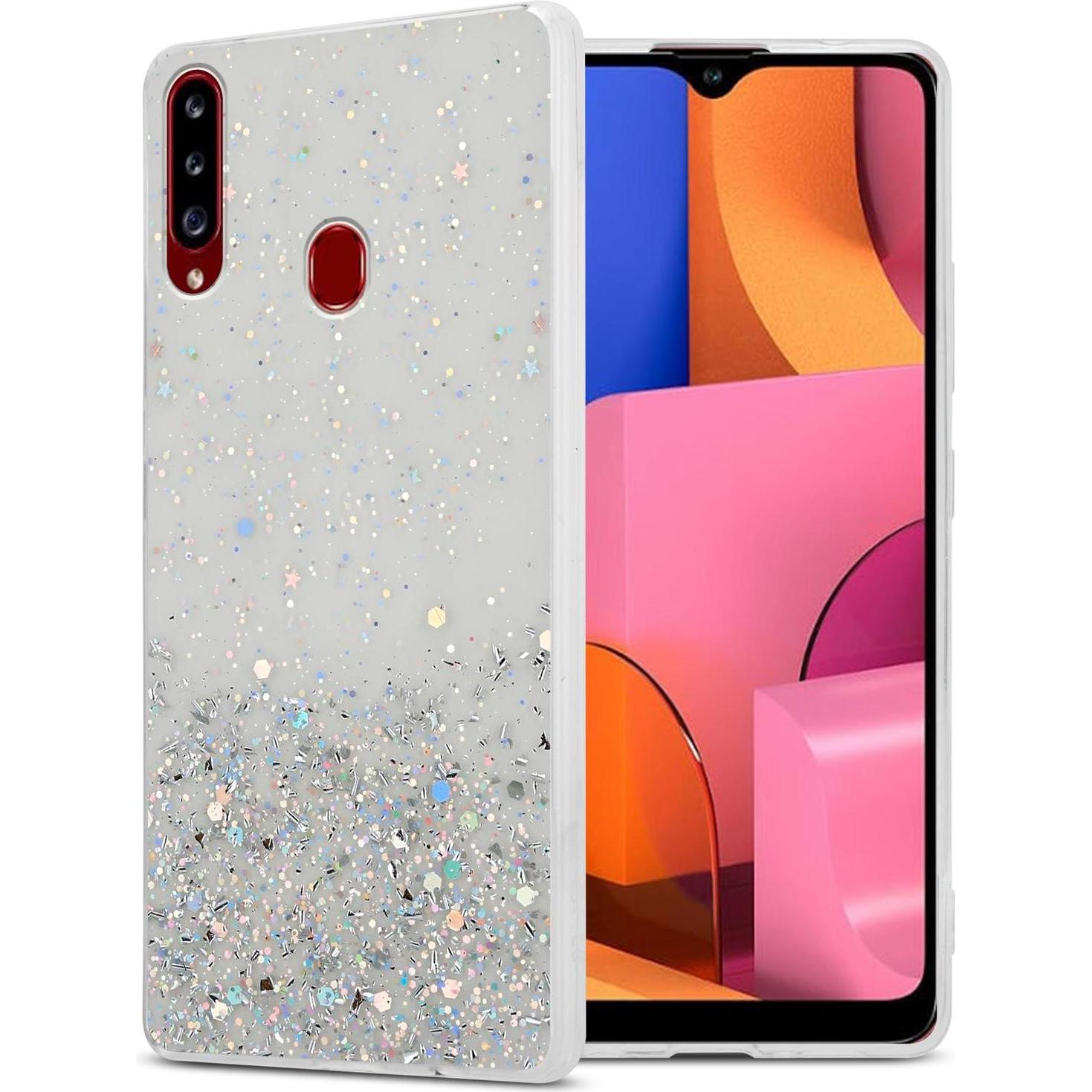 Cadorabo TPU Cover funkelnder Glitter (Samsung Galaxy A20s), Smartphone Hülle, Transparent