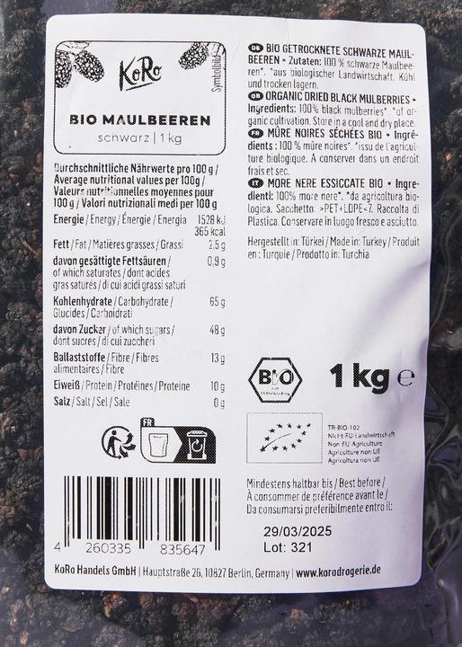 Valori nutrizionali e ingredienti KoRo Gelsi neri secchi biologici (1000 g)