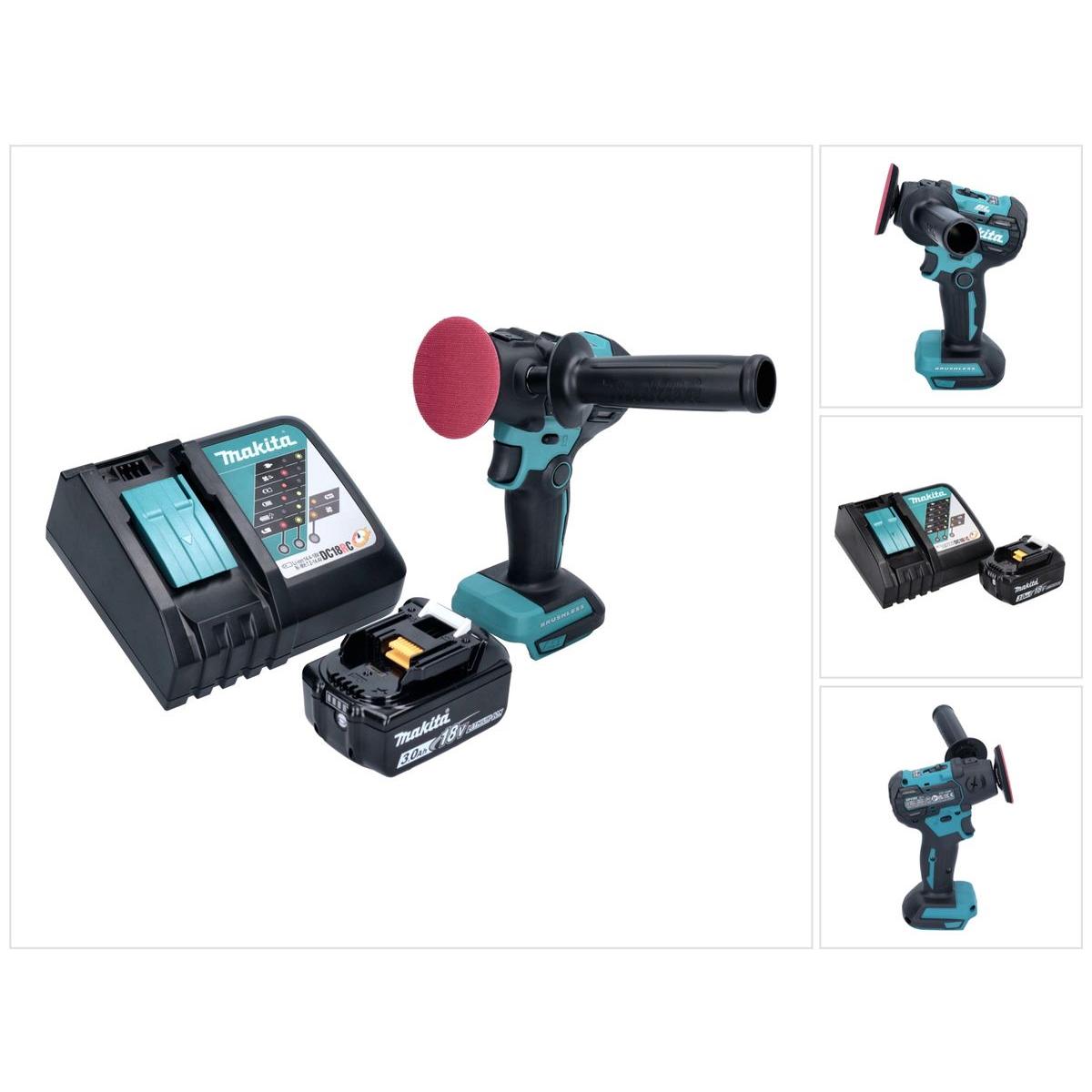 Makita, Schleifmaschine + Poliermaschine, DPV 300 RF1 Akku Schleifer Polierer 18 V 50 / 80 mm Brushless + 1x Akku 3,0 Ah...