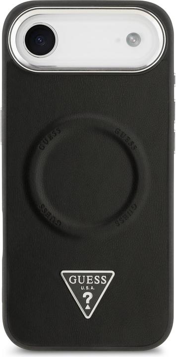 Image du produit Guess Case Magsafe PU Leather Case With Triangle Logo Silver Metal Camera Frame For iPhone 17 Air Bl (Apple iPhone 17)
