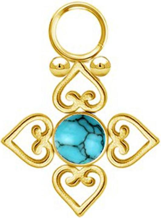 Immagine prodotto Star Piercing Anhänger vergoldet Türkis Stein vier filigrane Herzen (senza ottone, Acciaio chirurgico 316L, Mnerale)