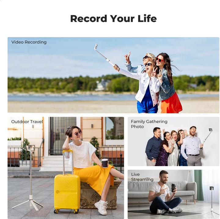 Actual product image K&F Concept X96 1.75M Phone Selfie Stick with 9 Buttons Bluetooth Remote Control, Phone Holder (White)