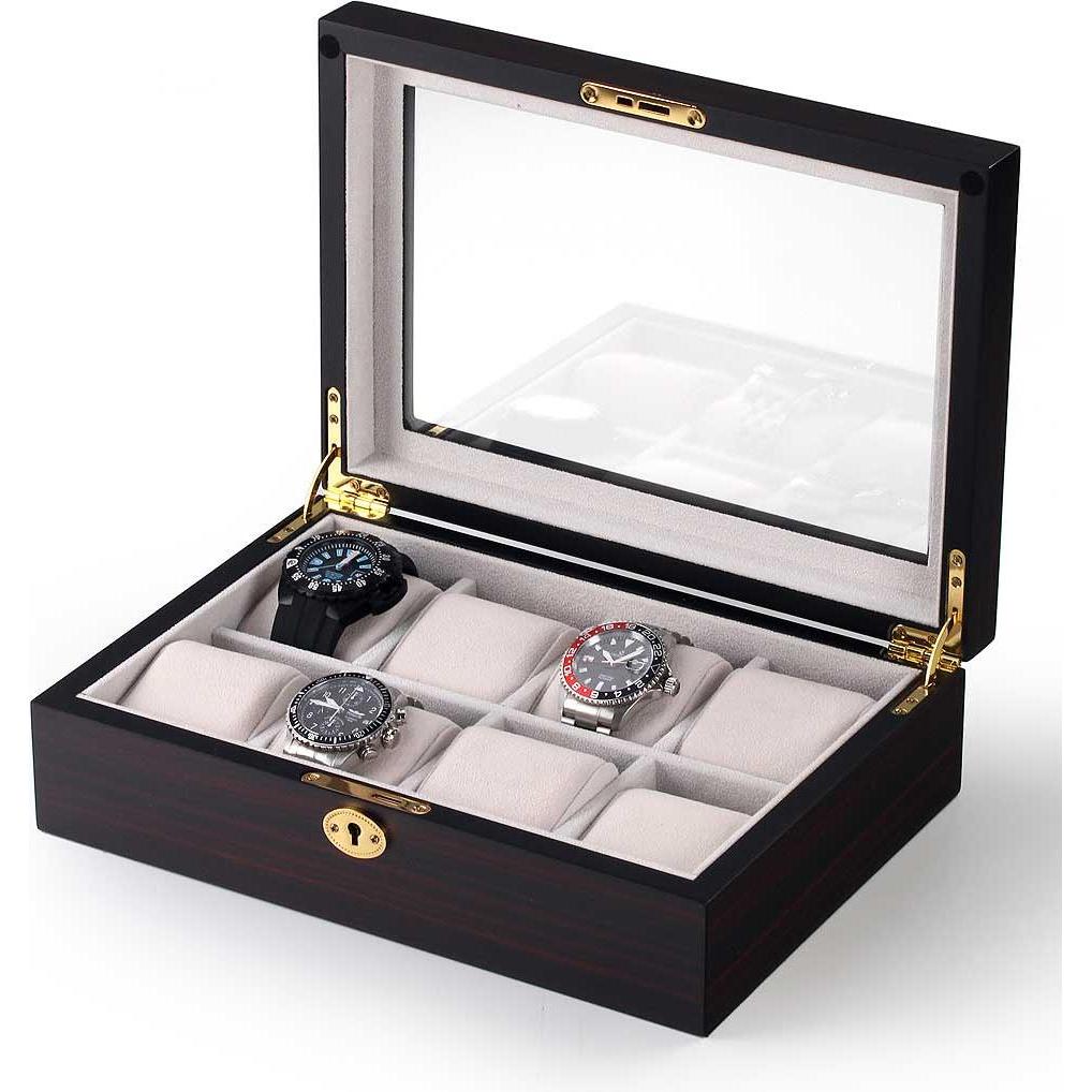 Rothenschild, Portagioielli, Scatola per orologi RS-2105-8E per 8 orologi in ebano, Marrone