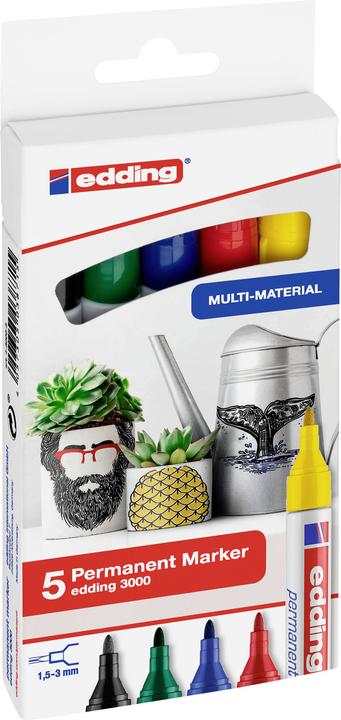 Actual product image Edding Permanent Marker 3000 5 pieces, Green/Yellow/Blue/Red (5 x)