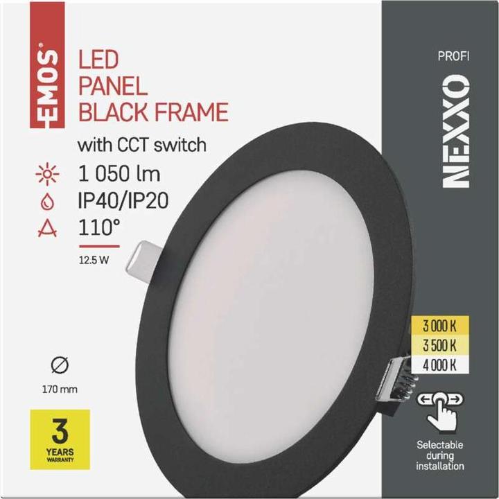 Image du produit Emos Luminaire LED encastré NEXXO, rond, noir, 12,5W, avec Change CCT (1050 lm)