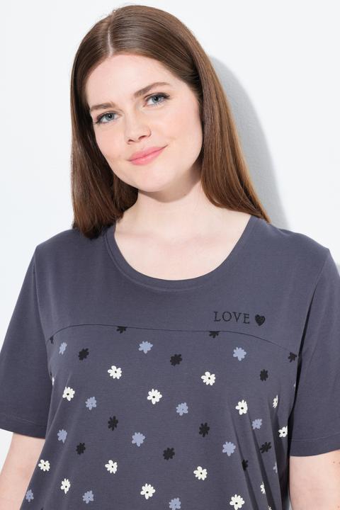 Image du produit Ulla Popken Pyjama 2 pièces, pantalon + haut à fleurs avec broderie, décolleté rond et manches courtes (62)
