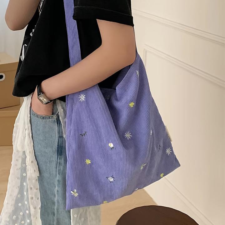 Immagine prodotto Only-Bags.Store Borse a tracolla in velluto a coste, tote casual con margherite, borsa hobo versatile per la moda