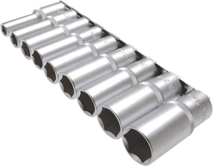 Produktbild BGS Steckschlüssel-Einsatz-Satz Sechskant, tief 12,5 mm (1/2") SW 10 - 24 mm 9-tlg. (10  mm, 11 mm, 12 mm, 13 mm, 14 mm, 15 mm, 16 mm, 17 mm, 18 mm, 19 mm, 20 mm, 21 mm, 22 mm, 23 mm, 24 mm)