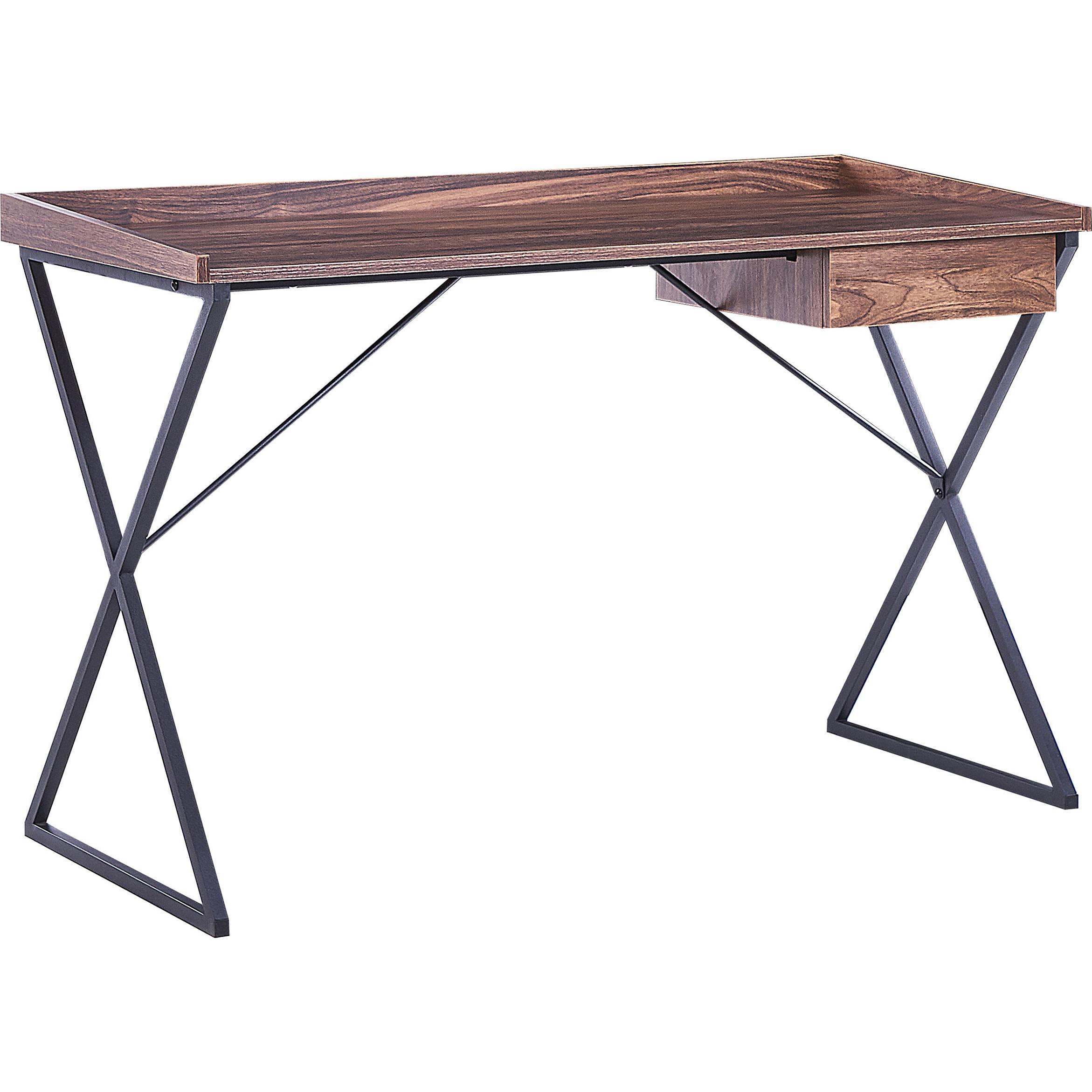 Beliani, Schreibtisch, Schreibtisch dunkler Holzfarbton / schwarz 120 x 54 cm mit Schublade NOXON