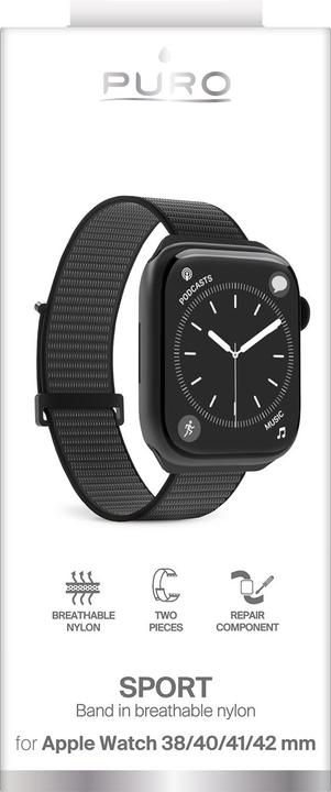 Immagine prodotto Puro Nylon Sport - Pasek per Apple Watch 38/40/41 mm (Czarny) (41 mm, 38 mm, 40 mm, Nylon)