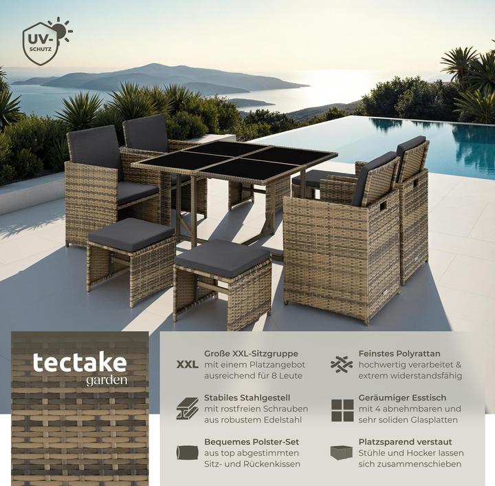 Actual product image tectake Rattan garden furniture set Bilbao 4+4+1 with protective cover, variant 2
