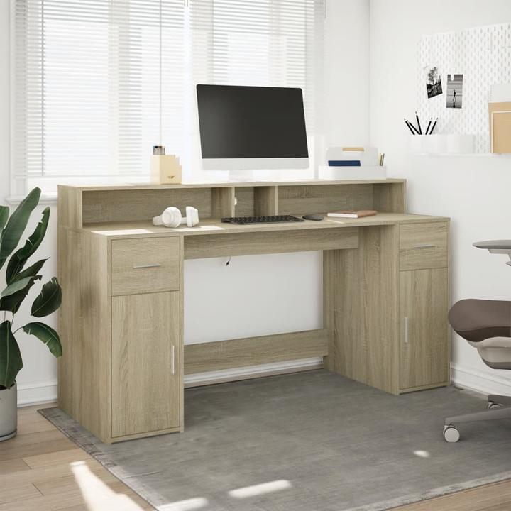 Actual product image vidaXL LED desk Computer desk Work desk Office desk Sonoma oak (160 x 55 x 91 cm)