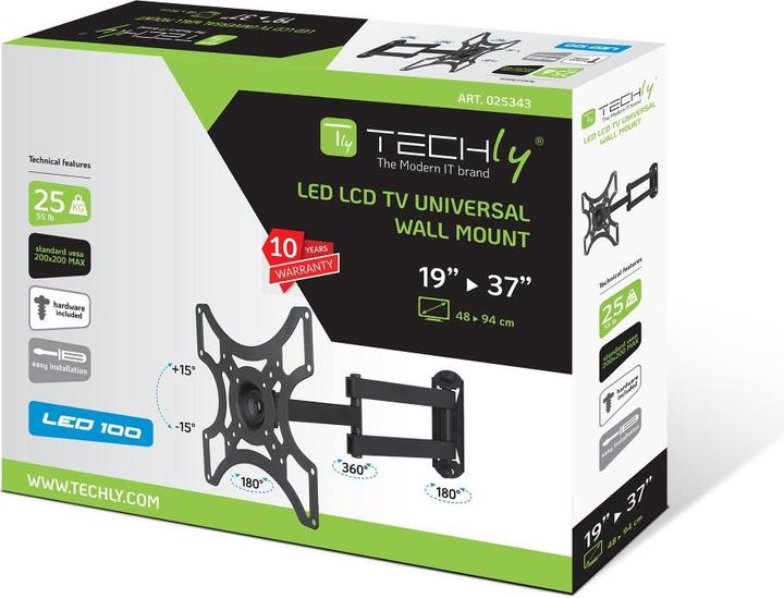 Productafbeelding Techly Wandsteun Full Motion (Muur, 37", 25 kg)