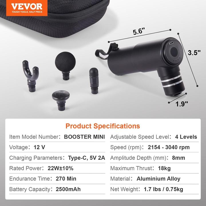 Actual product image Vevor Muscle Massage Gun (4 Steps, 360 min)