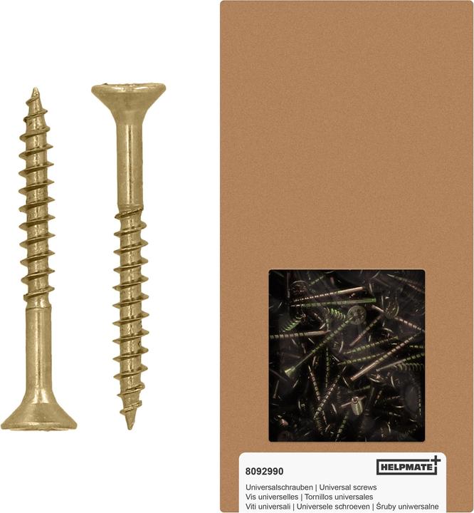 Helpmate Universalschrauben Senkkopf 4x35, gelb passiviert, PZ-Antrieb, 500 Stück (500 Schrauben pro Stück)