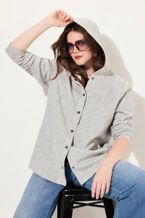 Image du produit Ulla Popken Veste à capuche, motif torsadé et boutons-pression. Dos plus long. (58)