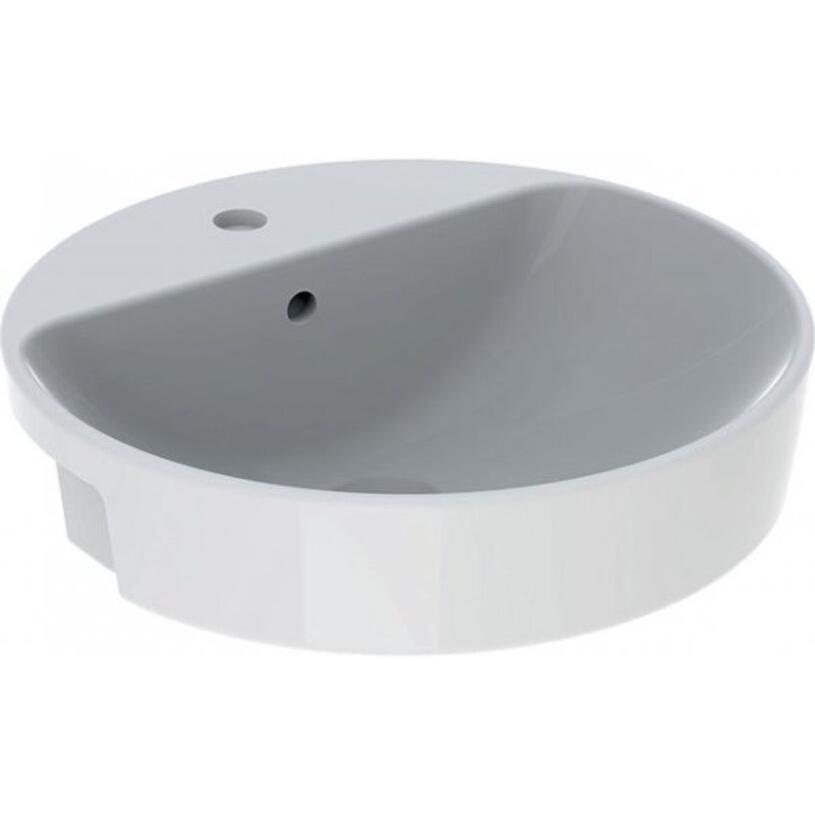 Geberit, Waschbecken, Keramag VariForm Halbeinbauwaschtisch rund, 500mm, mit Hahnloch, mit Überlauf (500 mm, 195 mm)