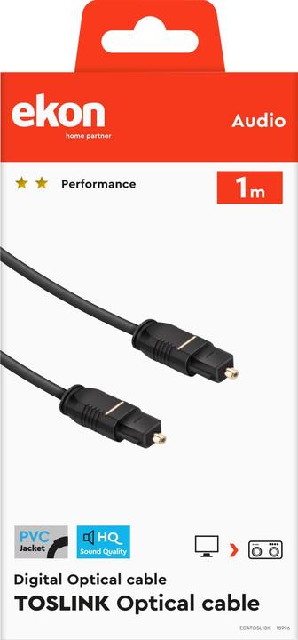 Actual product image Ekon Toslink cable with fibre-optic connectors (1 m, TOSLINK)