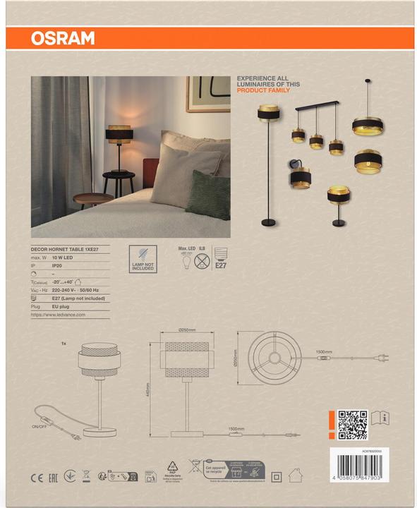 Immagine prodotto Osram Tischleuchte Decor Hornet Table 1XE27 Black 4058075847903 (E27)