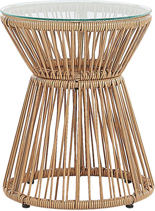 Actual product image Beliani Balcony Set Rattan Natural 2 Chairs Cushions Light Grey TRESTINA (40 cm)