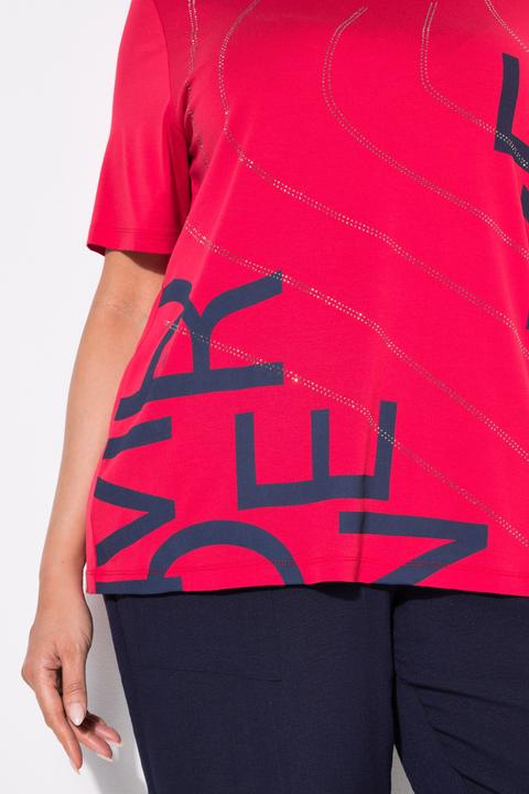 Image du produit Ulla Popken T-shirt oversize à col rond et manches courtes, messages scintillants (46, 48)